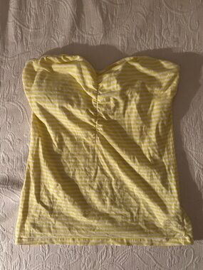 H&M Yellow and White Striped Strapless Ruched Tube Top
